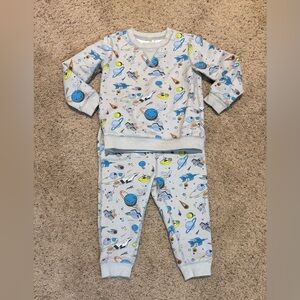 Tucker + Tate Gray Outer Space Two Piece Sweatshirt and Sweatpants, size 24 m.